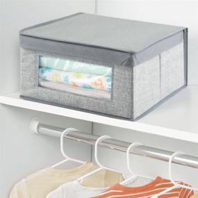 img 1 attached to 📦 mDesign Soft Stackable Fabric Closet Storage Organizer Box - Clear Window, Lid Attached - Child/Kids Room, Nursery - Textured Print - Small, 4 Pack - Gray