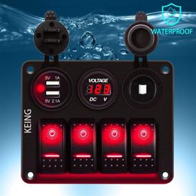 img 3 attached to 🚗 4 Gang 5 Pin ON/Off Toggle Rocker Switch Panel with LED Digital Voltmeter, Dual USB Charger, and Overload Protection - 12V-24V, Flush Car Charger Adapter Socket - Ideal for RV, Truck, Boat, SUV