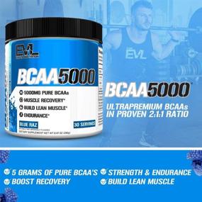 img 2 attached to 🔵 Порошок Evlution Nutrition BCAA5000: 5 г BCAAs для повышения производительности, восстановления и наращивания мышц - подходит для кето диеты, без сахара - 30 порций (Blue Raz)