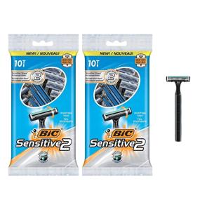 img 4 attached to BIC Sensitive 2 Men's Disposable Razor, Comfortable Two Blade Shaver, Soothing Shave, Blue Razors, 20 Count