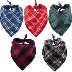 img 4 attached to 🐶 Pack of 5 Reversible Plaid Printing Dog Bandanas Triangle Bibs - Stylish Scarfs Accessories Set for Pets - Suitable for Small to Large Dogs and Cats