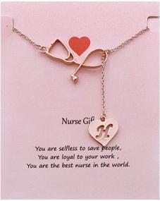 img 4 attached to 💖 Charming Rose Gold Stethoscope Alphabet Lariat Y Necklace: Perfect Nurse Graduation Gift