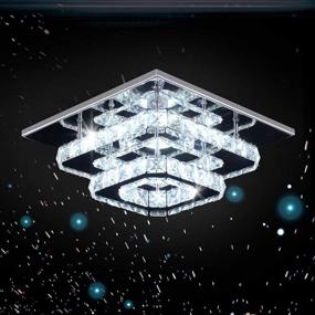 img 3 attached to Modern Crystal LED Ceiling Light, Stainless Steel K9 Flush Mount Fixture Square Chandelier for Dining Room, Living Room, Bedroom - Cool White