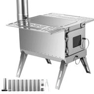 🏕️ happybuy tent wood stove 304 stainless steel: portable camping stove with folding pipe - 18.3x15x14.17 inches, 90.6 inch total height for tent heating, hunting, and outdoor cooking логотип