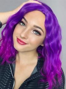 img 3 attached to 💜 Labeauté Ombre Purple Wavy Wig: Stunning Lolita Style, Short Curly Synthetic Hair Wig (SW2760)