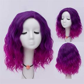 img 2 attached to 💜 Labeauté Ombre Purple Wavy Wig: Stunning Lolita Style, Short Curly Synthetic Hair Wig (SW2760)