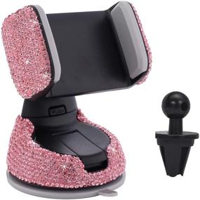 img 4 attached to WSC Car Bling Crystal Phone Holder - Strong Sticky Car Mount Diamond for Dashboard, Windshield, Air Vent + Air Vent Base - Pink