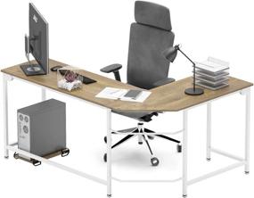 img 4 attached to 🖥️ L-Shaped Corner Computer Desk with CPU Stand - Wood & Metal, Ideal Gaming Desk for Home Office Workstation, PC Laptop Study Writing Table, Office Writing Desk