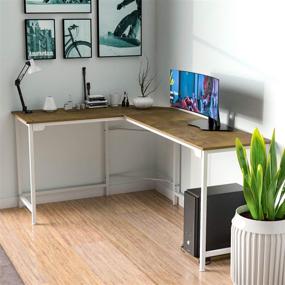 img 3 attached to 🖥️ L-Shaped Corner Computer Desk with CPU Stand - Wood & Metal, Ideal Gaming Desk for Home Office Workstation, PC Laptop Study Writing Table, Office Writing Desk