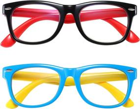 img 4 attached to 👓 2 Pack Kids Blue Light Blocking Glasses for Girls and Boys Age 3-10, Computer Video Gaming Glasses - Anti Blue Light, Eye Strain Relief, Headache Prevention (Black Red+Blue Yellow)