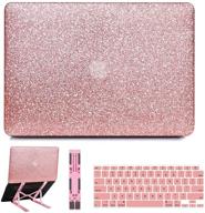 🎉 b belk macbook air 13 inch case 2020 2019 2018 m1 a2337 a2179 a1932 touch id, sparkly leather hard shell case + keyboard cover + pink laptop stand, macbook air 2020 case logo