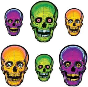 img 3 attached to 🎃 Beistle 1456 Vintage Halloween Nite-Glo Skull Cutouts: Spooky 12 Piece Set in Multicolored - 8.5" & 12.75" Sizes