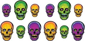 img 4 attached to 🎃 Beistle 1456 Vintage Halloween Nite-Glo Skull Cutouts: Spooky 12 Piece Set in Multicolored - 8.5" & 12.75" Sizes