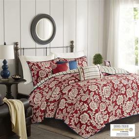 img 2 attached to 🌺 Madison Park Lucy Red Floral Cotton Quilt Set - Lightweight Coverlet Bedspread Bedding, Double Sided Quilting, All Season - Full/Queen (90"x90") 6 Piece