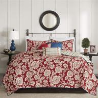 🌺 madison park lucy red floral cotton quilt set - lightweight coverlet bedspread bedding, double sided quilting, all season - full/queen (90"x90") 6 piece logo