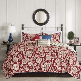 img 4 attached to 🌺 Madison Park Lucy Red Floral Cotton Quilt Set - Lightweight Coverlet Bedspread Bedding, Double Sided Quilting, All Season - Full/Queen (90"x90") 6 Piece