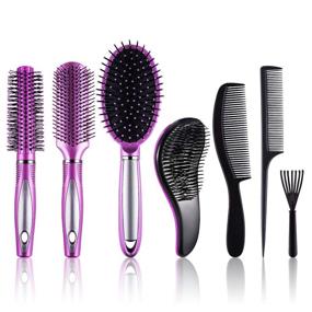 img 4 attached to 🌟 Sleek SIQUK 7-Piece Hair Brush and Comb Set: Round Brush, Paddle Brush, Detangle Hair Brush and Combs - Ideal for Wet and Dry Hair Styling - Perfect for Women and Men