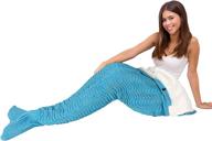 tirrinia sherpa mermaid tail blanket - super comfy anti-slip knitted wave pattern for adults, teens, girls & women – warm and cozy gift package included (blue) logo