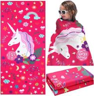 unicorn microfiber rainbow blanket sand proof bath logo