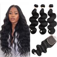 💇 fle hair brazilian body wave bundles with closure (18 20 22+16 closure) - 100% unprocessed brazilian virgin human hair - 3 bundles with free part natural color - 8a quality logo