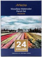 набор бесдеревянных акварельных карандашей artecho 24 цвета: идеально для смешивания и наложения | включает 50 листов пустого скетчбука для рисования | идеальный подарок для детей и взрослых любителей раскрасок. логотип