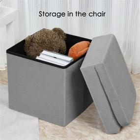 img 2 attached to 🪑 Versatile Grey Velvet Ottoman Chair with Storage - B FSOBEIIALEO's Folding Ottoman with Seat Back - Perfect for Vanity, Desk, and Toy Storage