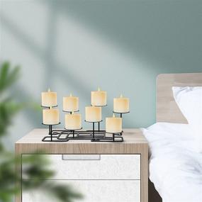 img 2 attached to QIKADSEN 8 Fireplace Candle Candelabra Candleholder: Stylish Mantle Decor for Flameless or Wax Pillar Candles - Black Iron Stand for Desk or Floor, Supporting DIY