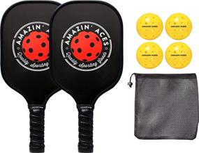 img 4 attached to Amazin’ Aces Graphite Pickleball Set - 2 Graphite Pickleball Paddles + 4 Balls + Mesh Carry Bag - Premium Rackets with Graphite Face + Polymer Honeycomb Core