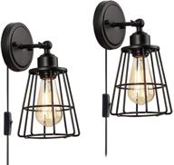 🏮 liusun liulu vintage cage wall lamp - 2 pack 1-light hardwire/plug-in industrial wall sconce with on/off toggle switch, farmhouse style edison e26 base for bedroom, headboard, porch, bathroom логотип