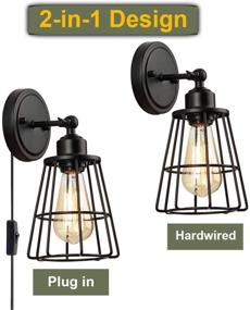 img 1 attached to 🏮 LIUSUN LIULU Vintage Cage Wall Lamp - 2 Pack 1-Light Hardwire/Plug-in Industrial Wall Sconce with On/Off Toggle Switch, Farmhouse Style Edison E26 Base for Bedroom, Headboard, Porch, Bathroom