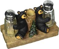 🐻 demdaco resin black bear friends salt and pepper shakers with toothpick holder logo