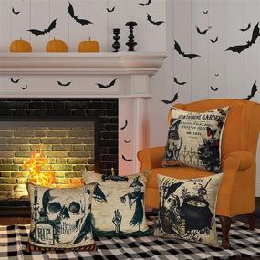 img 3 attached to 🎃 Vintage Halloween Pillow Covers Set of 4 - 18x18 Owl Crow Skull Designs for Halloween Home Decor