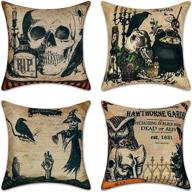 🎃 vintage halloween pillow covers set of 4 - 18x18 owl crow skull designs for halloween home decor логотип