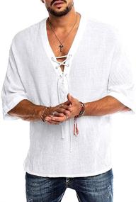 img 3 attached to Cotton Henley Drawstring Sleeve Hippie