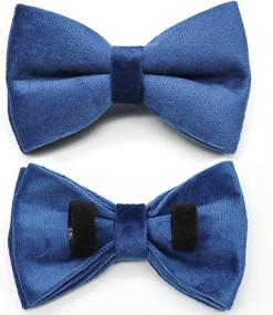 img 2 attached to 🐶 Cute Dog Collar Bow Bowtie: Detachable Metal Buckle, Comfortable Fit for Small Medium Large Dogs - Velvet Blue M