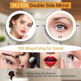 img 1 attached to 🪞 8-Inch Double Sided Rechargeable Wall Mounted Makeup Mirror with Dimmable LED Lights, 3 Color Options, 1X/10X Magnification, 360° Swivel Extendable Shaving Vanity Mirror - Ideal for Bathroom