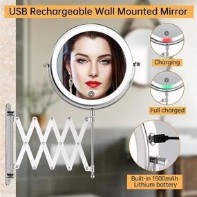 img 3 attached to 🪞 8-Inch Double Sided Rechargeable Wall Mounted Makeup Mirror with Dimmable LED Lights, 3 Color Options, 1X/10X Magnification, 360° Swivel Extendable Shaving Vanity Mirror - Ideal for Bathroom