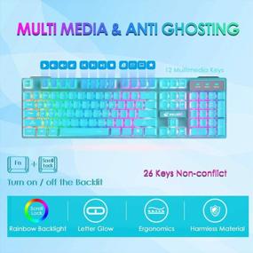 img 1 attached to 🎮 Повышенный игровой опыт: беспроводная комбинация клавиатуры и мыши с подсветкой Rainbow LED, аккумулятором, механическими ощущениями, водонепроницаемая, пыленепроницаемая - 7-цветная подсветка, бесшумная мышь для компьютера Mac Gamer (синий и радуга)