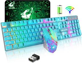img 4 attached to 🎮 Повышенный игровой опыт: беспроводная комбинация клавиатуры и мыши с подсветкой Rainbow LED, аккумулятором, механическими ощущениями, водонепроницаемая, пыленепроницаемая - 7-цветная подсветка, бесшумная мышь для компьютера Mac Gamer (синий и радуга)