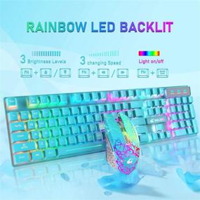 img 2 attached to 🎮 Повышенный игровой опыт: беспроводная комбинация клавиатуры и мыши с подсветкой Rainbow LED, аккумулятором, механическими ощущениями, водонепроницаемая, пыленепроницаемая - 7-цветная подсветка, бесшумная мышь для компьютера Mac Gamer (синий и радуга)