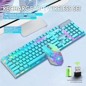 img 3 attached to 🎮 Повышенный игровой опыт: беспроводная комбинация клавиатуры и мыши с подсветкой Rainbow LED, аккумулятором, механическими ощущениями, водонепроницаемая, пыленепроницаемая - 7-цветная подсветка, бесшумная мышь для компьютера Mac Gamer (синий и радуга)