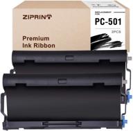 📠 2 pack of ziprint pc501 fax cartridges with roll - compatible with brother fax 575 fax printers (black) logo