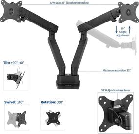 img 2 attached to 🖥️ VIVO Premium Aluminum Full Motion Dual Monitor Desk Mount Stand - Lift Engine Arm, Fits 32 inch Screens, STAND-V102BB