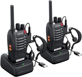 img 4 attached to 📞 eSynic Rechargeable Walkie Talkies: Long Range Two-Way Radios with Earpieces - 2pcs, 16 Channel UHF, USB Cable Charging, Transceiver with Flashlight