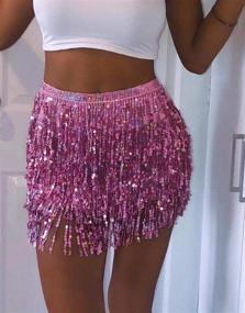 img 3 attached to 🌟 Althrorry Sequin Belly Dance Hip Skirt: Be Dazzled in this Fashionable Fringed and Wild Sequined Skirt for Festival Beach Party and Holidays