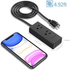 img 2 attached to 💡 Компактная полоса питания USB со 3 USB-портами, 2 розетками, сетевым кабелем длиной 4,92 фута - настольная зарядная станция для путешествий, дома, офиса, общежития, круиза - черная.