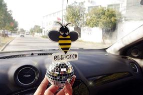 img 2 attached to 🐝 CH trade Fashion Bumblebee Car Pendant Decor Ornament Hanging Gift Rear View Mirror Accessories Auto Interior Dangle - Yellow - 3.4 x 3.2 x 0.15 inches