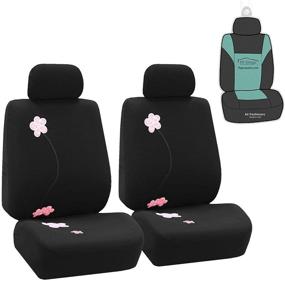 img 4 attached to 🌺 FH Group Floral Embroidery Design Car Seat Covers with Gift – Universal Fit for Cars, Trucks, and SUVs (Black) - Set of 2