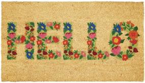 img 4 attached to mDesign Rectangular Coir and Rubber Entryway Welcome Doormat - Indoor/Outdoor Use with Decorative Script Hello Design - Natural Black/Floral Print