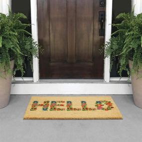 img 3 attached to mDesign Rectangular Coir and Rubber Entryway Welcome Doormat - Indoor/Outdoor Use with Decorative Script Hello Design - Natural Black/Floral Print